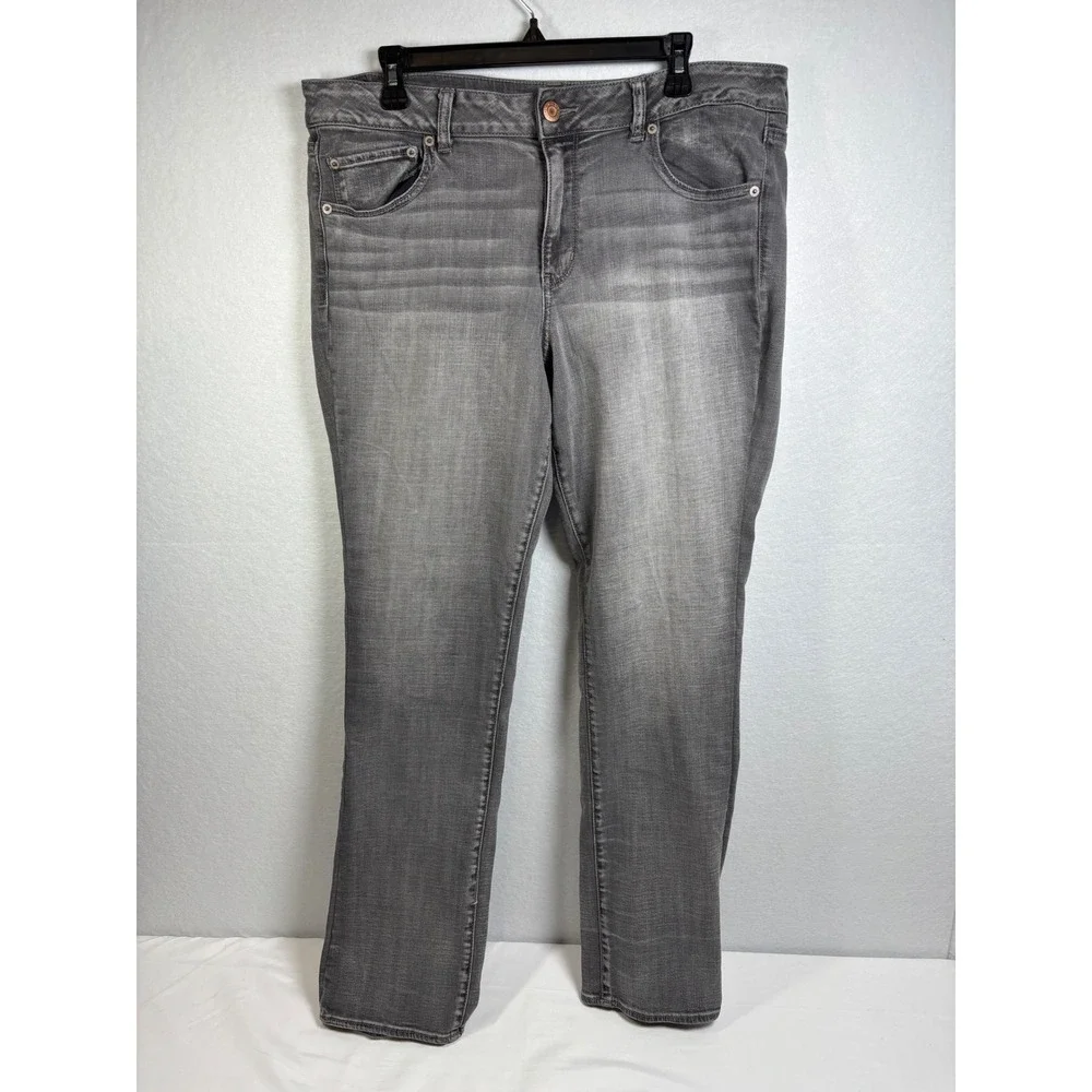 American Eagle Straight Jeans Womens 18 Long Gray Cotton Stretch Classic Casual